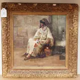 B. Mackie, Portrait of a Seated Middle Eastern Lady with Stoneware Jug, oil on canvas