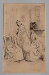 Hugh Thomson, The young ladies begun to examine my dress, pen and ink