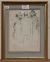 Harry Bush, Three Gentlemen conversing, pencil