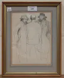 Harry Bush, Three Gentlemen conversing, pencil