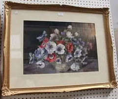 Marion Broom, Still Life of Tulips and Anemones, watercolour