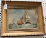 Thomas F. Burn, Maritime Scene with East Indiaman and other Sailing Vessels, oil on canvas