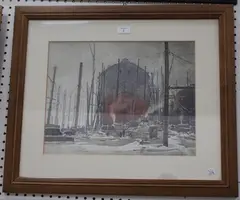 Robert Craig Wallace, Ship in Drydock, watercolour