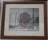 Robert Craig Wallace, Ship in Drydock, watercolour