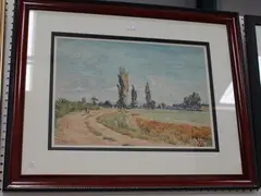 Clement Lambert, Landscape with Figures on a Country Lane, watercolour