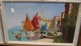 P. Marcello, Mediterranean Coastal Scene, oil on canvas
