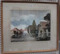 Reginald Mayes, Farmstead with Tractor, watercolour