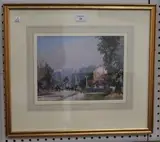 Francis Dodd, Figures, Horses and Carts in a Village, watercolour with gouache