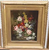 M. Wiseman, Still Life of Flowers in a Vase, oil on canvas