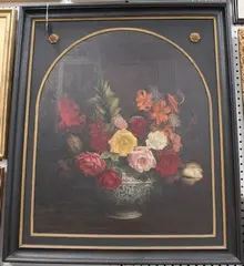 L.E. Parkinson, Still Life Study of Roses and other Flowers in an Urn, 1924, oil on canvas
