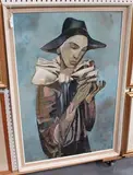 Peter Luther, Pierrot doing Origami, oil on board