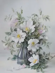 Jack Carter, Still Life of Dog Roses in a Jug, 1978, watercolour