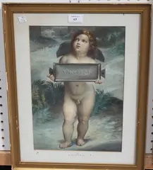 Antonio Gargiullo, Study of a Cherub holding a plaque, watercolour