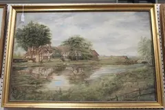 A.W. Green, House beside a River, 1976, oil on board