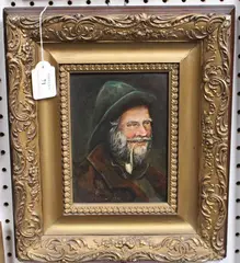 Th. Matthewson, Head and Shoulders Portrait of a Fisherman with Clay Pipe, oil on canvas