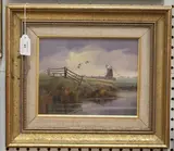 Christopher Osborne, Norfolk Evening, oil on board