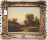Peter Negyesi, Landscape with River and Figures, oil on panel