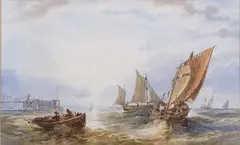 Charles Bentley, Off Brighton' (Seascape with Fishing Vessels off the Chain Pier), watercolour