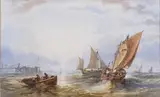 Charles Bentley, Off Brighton' (Seascape with Fishing Vessels off the Chain Pier), watercolour