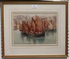 Frances E. Nesbitt, St Ives' (Fishing Boats in the Harbour), 1897, watercolour