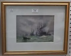 William Arthur Earp, Colliers entering the Thames, watercolour