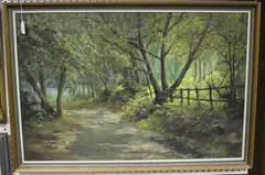 Michael R. Humphries, View along a Country Lane in Sussex, oil on board