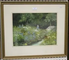David Pritchard, Girl on a Garden Path, watercolour and gouache