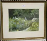 David Pritchard, Girl on a Garden Path, watercolour and gouache