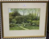 David Pritchard, Girl in the Garden of a Thatched Cottage, watercolour and gouache