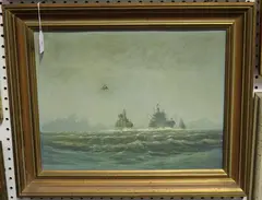 Rex Phillips, Frigates topping up, oil on board