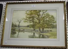 J. Towers, Cows on the Bank of a River, 1921, watercolour