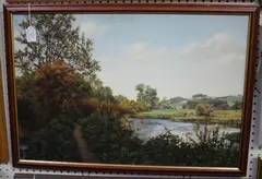River Landscape with Figures and Dog by Willem S. de Beer, oil on canvas, sold Apr 2018