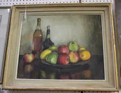 Still Life of Fruit by K. Hinwood, 1967, oil on canvas, sold Apr 2018