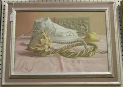 Richard Shirley Smith, Still Life with Marble Foot, Pears and Section of Rope, 1996, acrylic on board