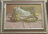 Richard Shirley Smith, Still Life with Marble Foot, Pears and Section of Rope, 1996, acrylic on board