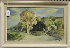 Horace W. Tuck, Landscape with Trees and Figure on Horseback, oil on canvas laid on board