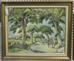 Horace W. Tuck, Landscape with Trees and Horse and Cart, oil on board