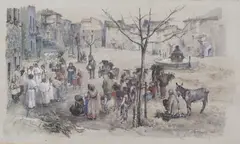 Raymond Teague Cowern, The Feast of Sant'Antonio in Anticoli Corrado, 1940, watercolour