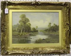 Sidney Yates Johnson, River Landscape with Fisherman, oil on canvas