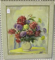 Jane Whittaker, Still Life of Flowers in a Vase, oil on board