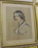 James Rannie Swinton, Half Length Portrait of a Lady, 1849, charcoal with coloured chalks