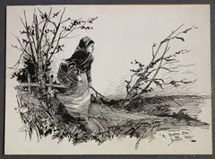 Frederick John Bartram Hiles, A Breezy Day, pen and ink