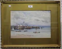 George Fall, View of Scarborough with Steamships and Sailing Vessels, watercolour
