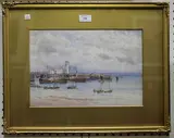 George Fall, View of Scarborough with Steamships and Sailing Vessels, watercolour