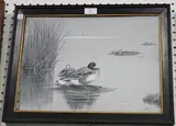 Hugh Wormald, Ducks on a Pond, 1911, monochrome gouache