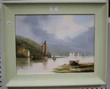 Ken Hammond, River Scene with Boats, oil on canvas