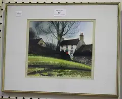 John Cleal, Sally's Farm, watercolour with ink