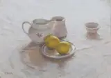 Violet Barclay, Still Life with Jug and Lemons, oil on board