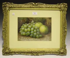 James T. Clapham, Still Life of Grapes and Apples, watercolour