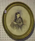 A. de Nikitina, Oval Half Length Portrait of a Young Lady, 1868, watercolour